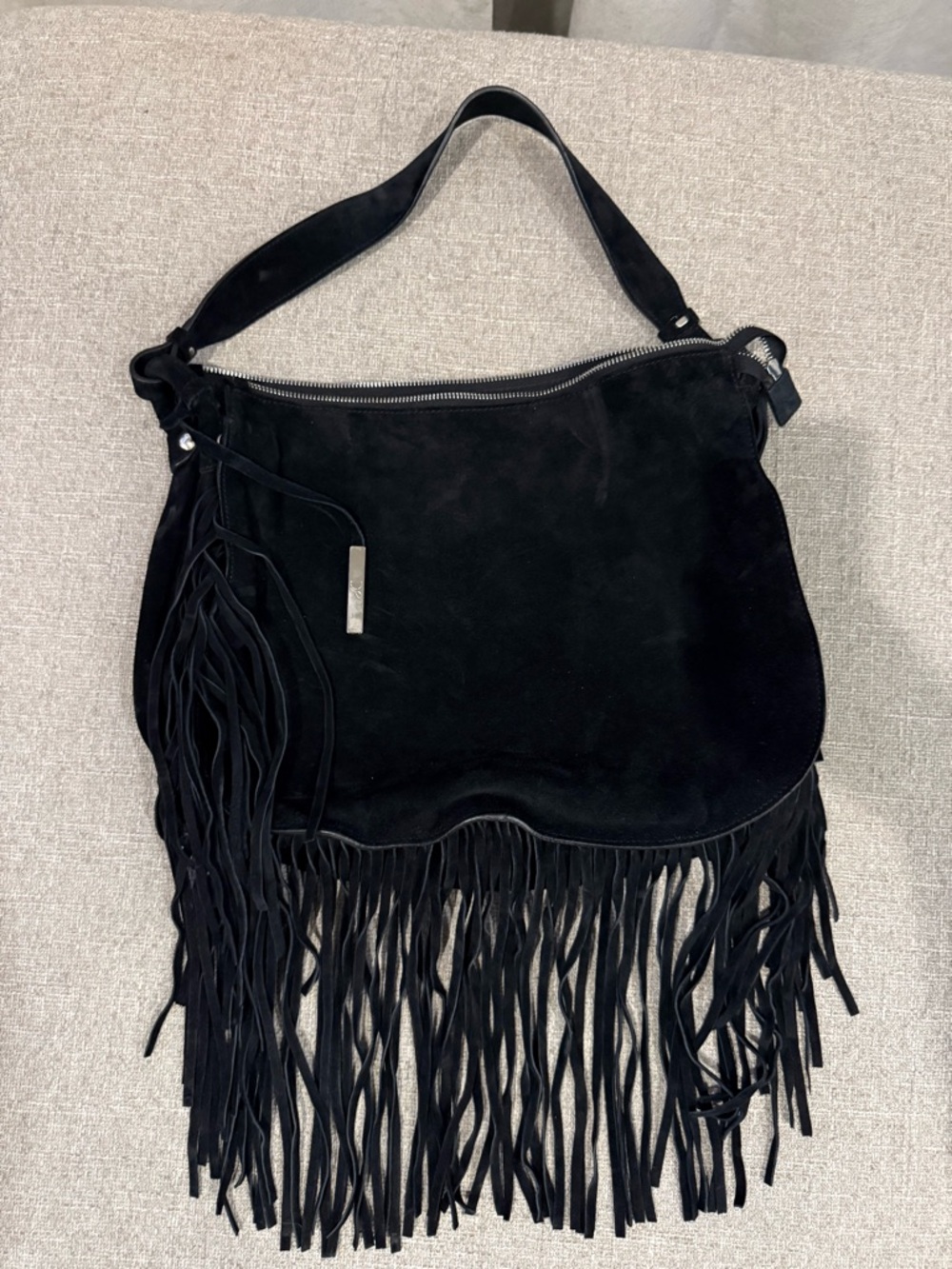 NWOT Black Suede Fringe Bag Boho Western Shoulder Bag Made in Italy Leather - Picture 2 of 6